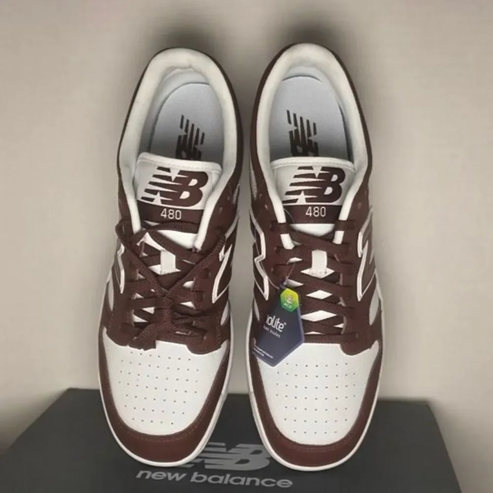 NWT New Balance 480 Low Brown White Leather Court Sneakers Retro BB480LHB SZ:12